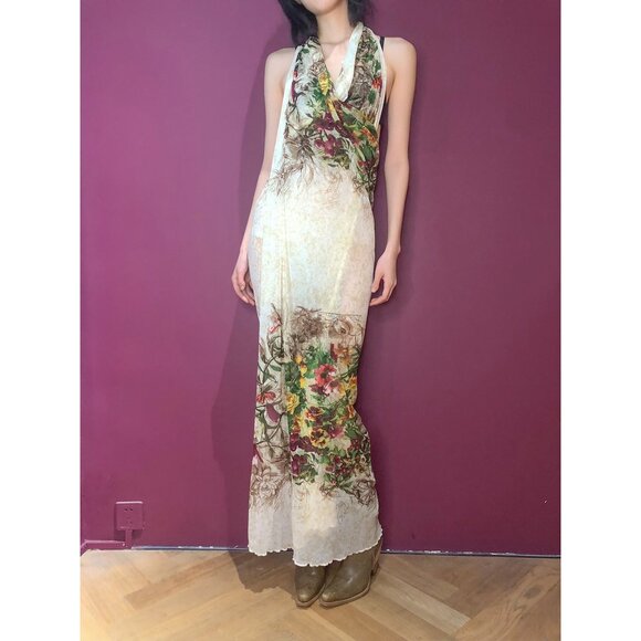 Vtg Jean Paul Gaultier Classique mesh large scarf runway collection floral print - Picture 1 of 13